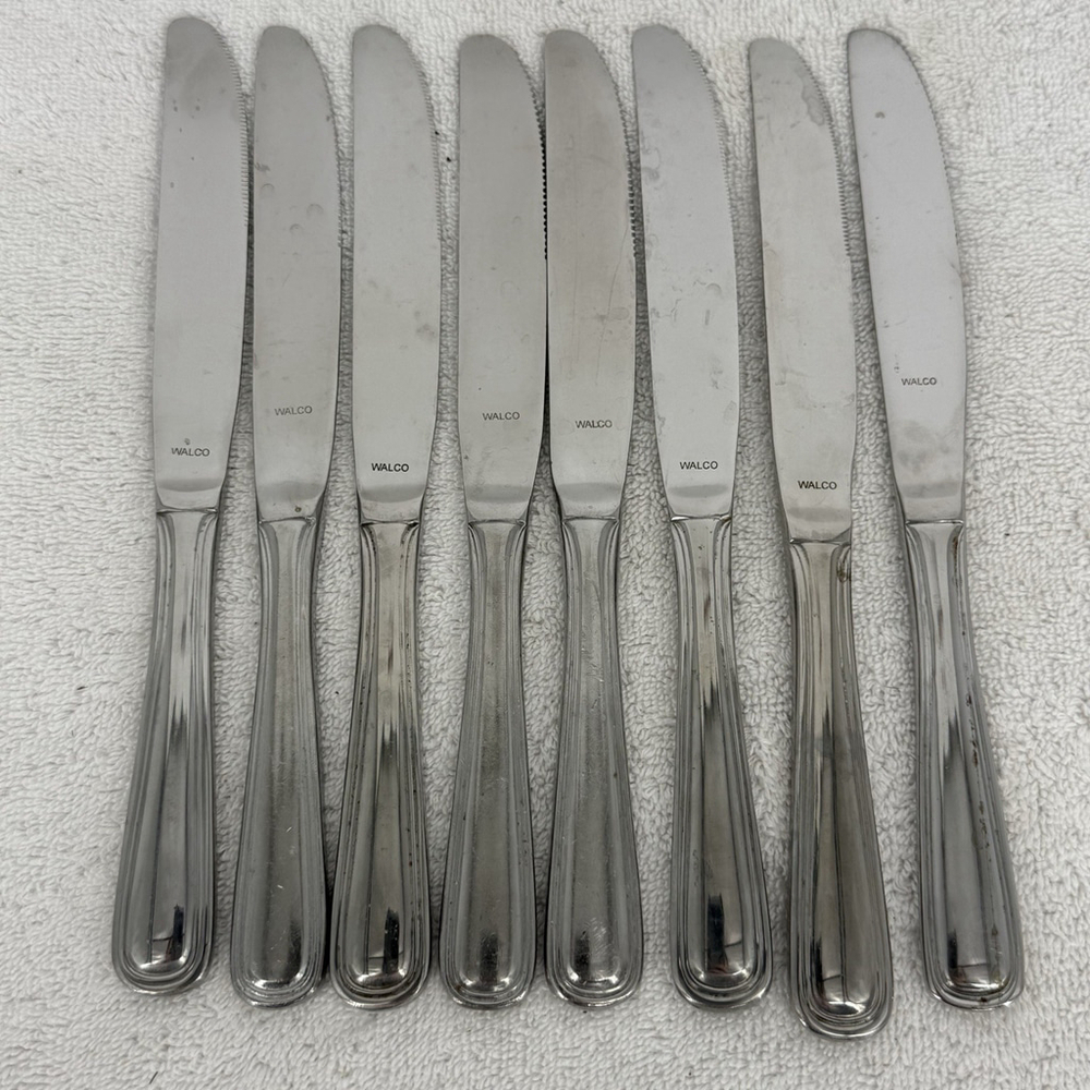 Walco Dinner Knives Art Deco Pattern - 8 Pieces Serrated Edge Stainless Steel